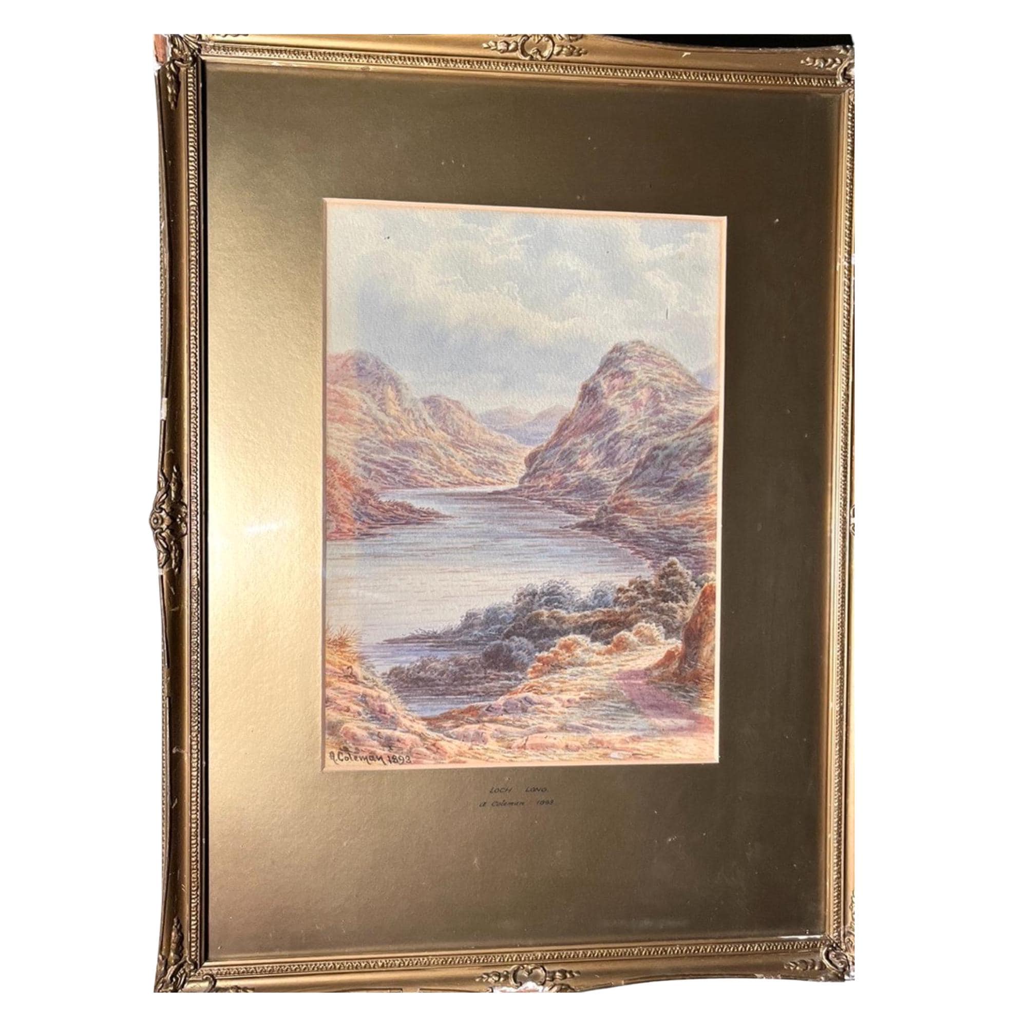 Antique Pair Framed Prints A Coleman 1893 Loch Long Devonshire Coast 56cm English Art