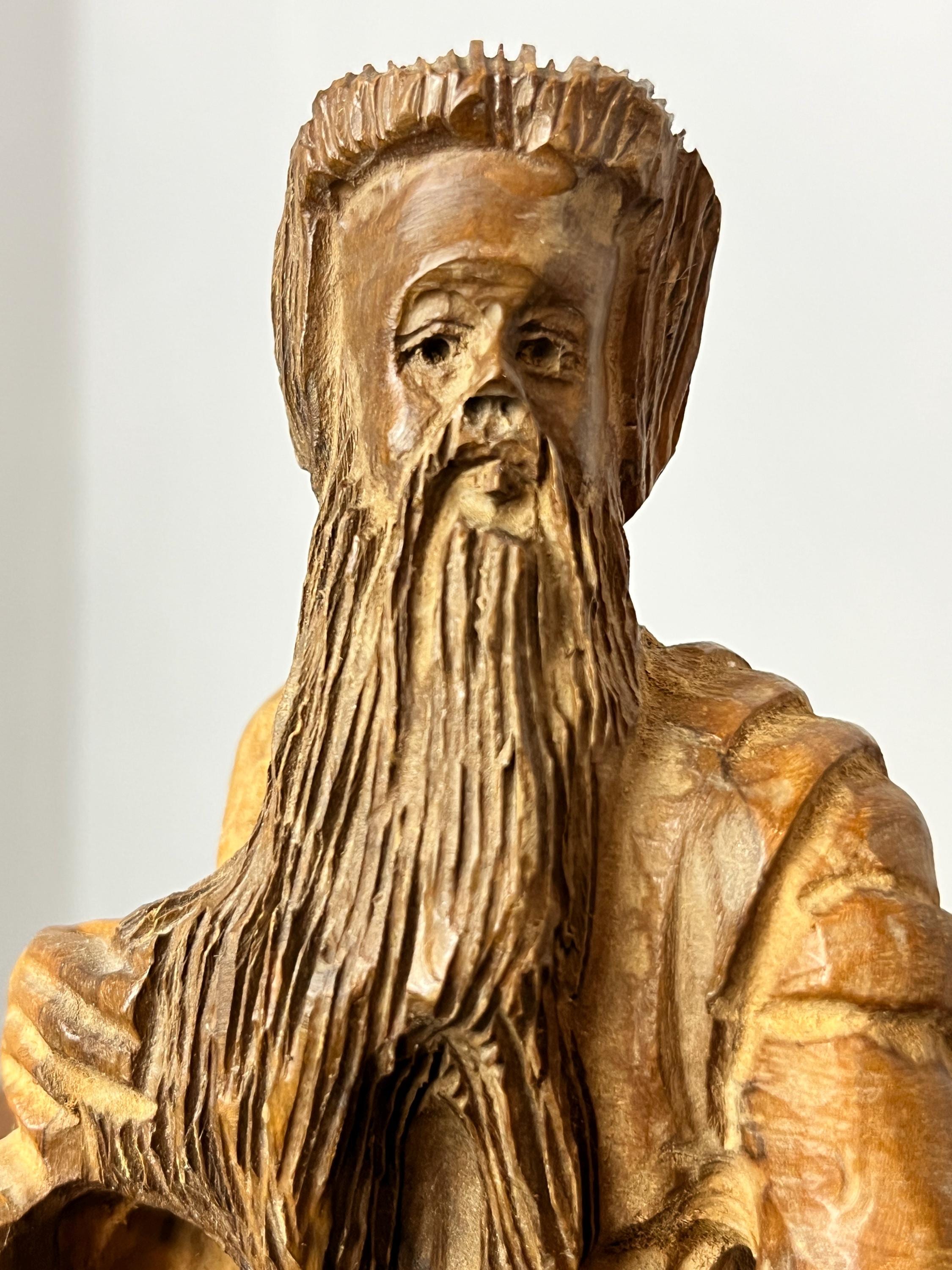 Vintage Olive Wood Moses Sculpture Figure – Hand Carved Religious Statue