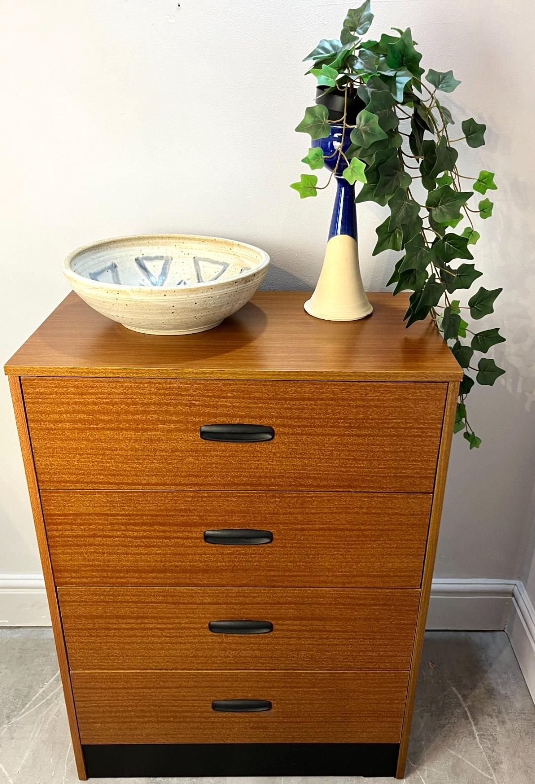 Vintage 4 Drawer Chest of Drawers by Homeworthy Mid Century Teak Effect 88cm
