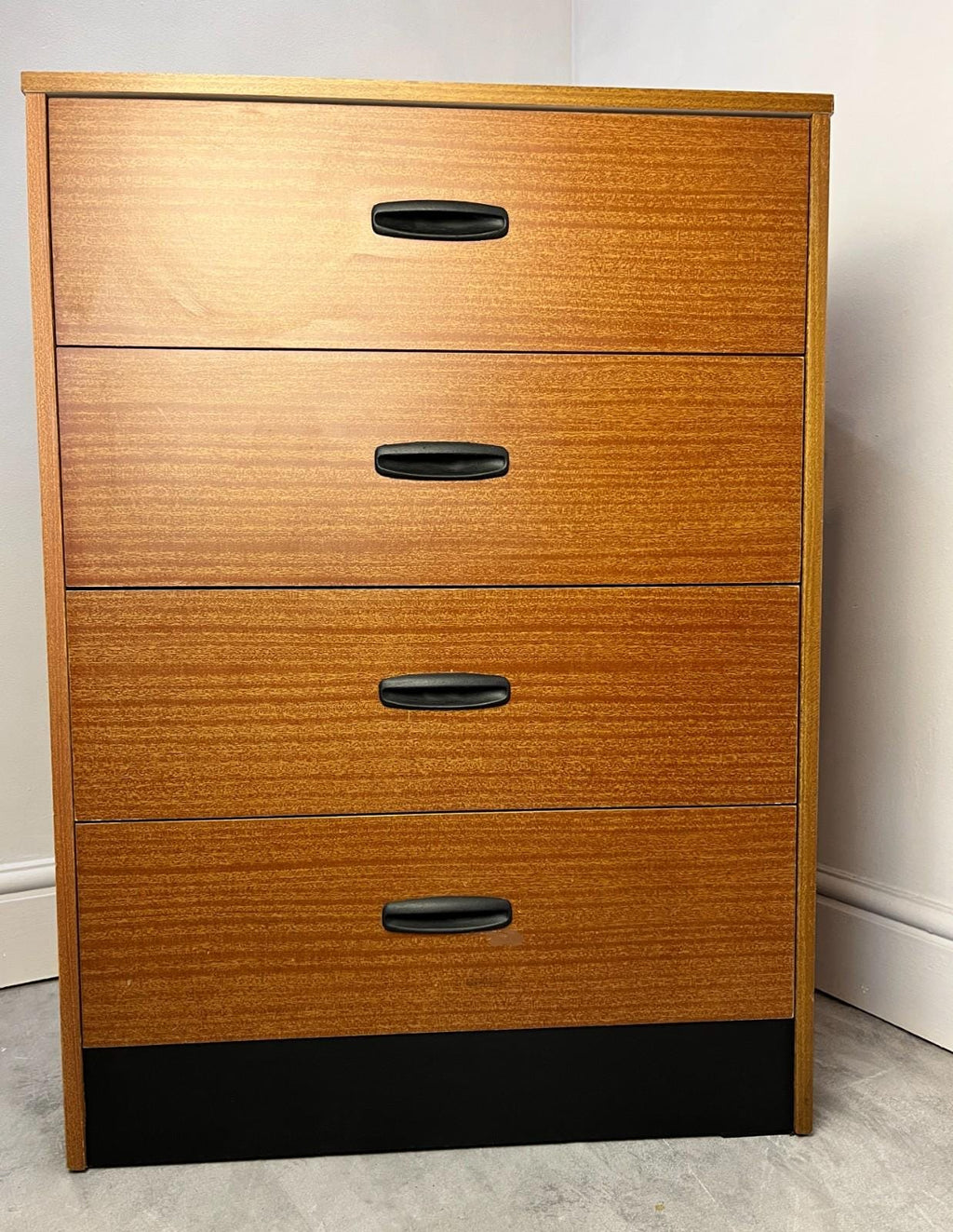 Vintage 4 Drawer Chest of Drawers by Homeworthy Mid Century Teak Effect 88cm
