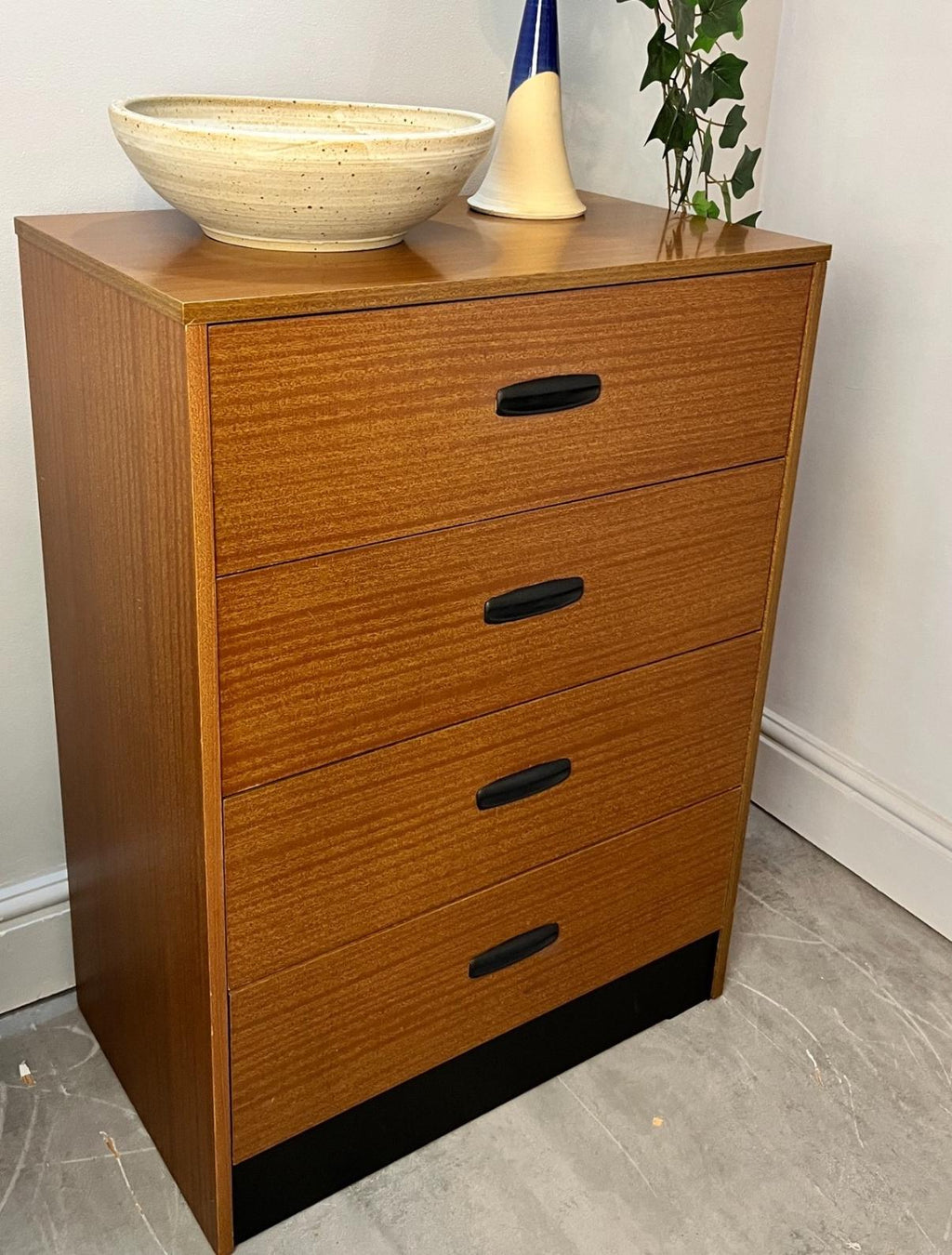 Vintage 4 Drawer Chest of Drawers by Homeworthy Mid Century Teak Effect 88cm