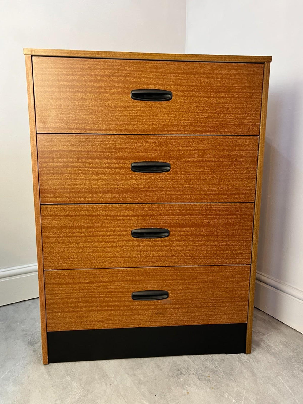 Vintage 4 Drawer Chest of Drawers by Homeworthy Mid Century Teak Effect 88cm