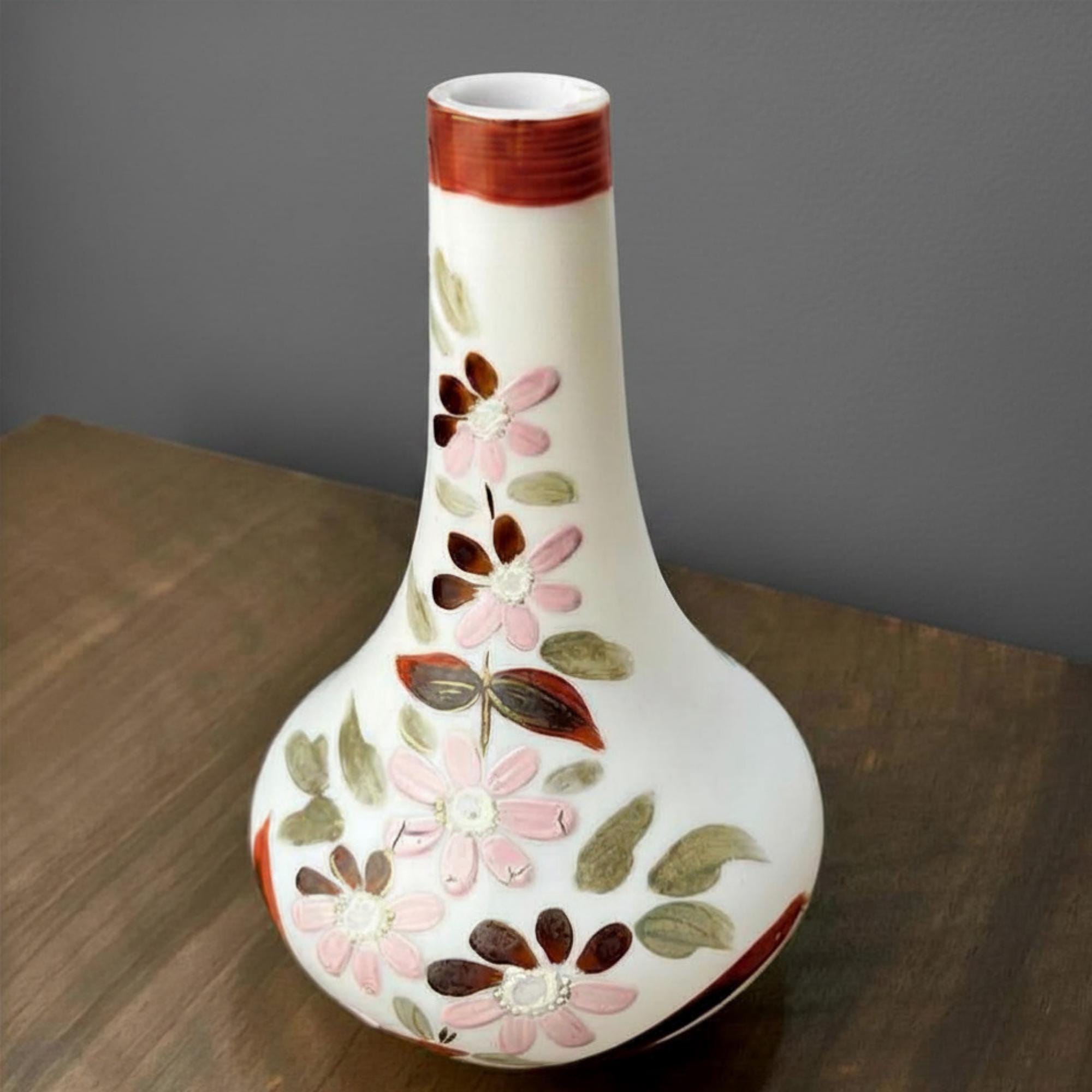 Victorian Hand Painted Floral Milk Glass Bud Vase – Opaque Cottagecore Decor