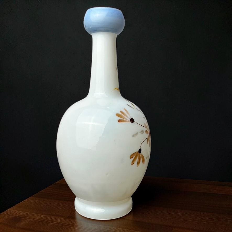Victorian Hand Painted Milk Glass Bottle Vase – Floral Decoration