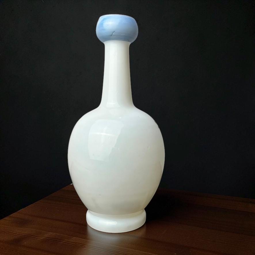 Victorian Hand Painted Milk Glass Bottle Vase – Floral Decoration