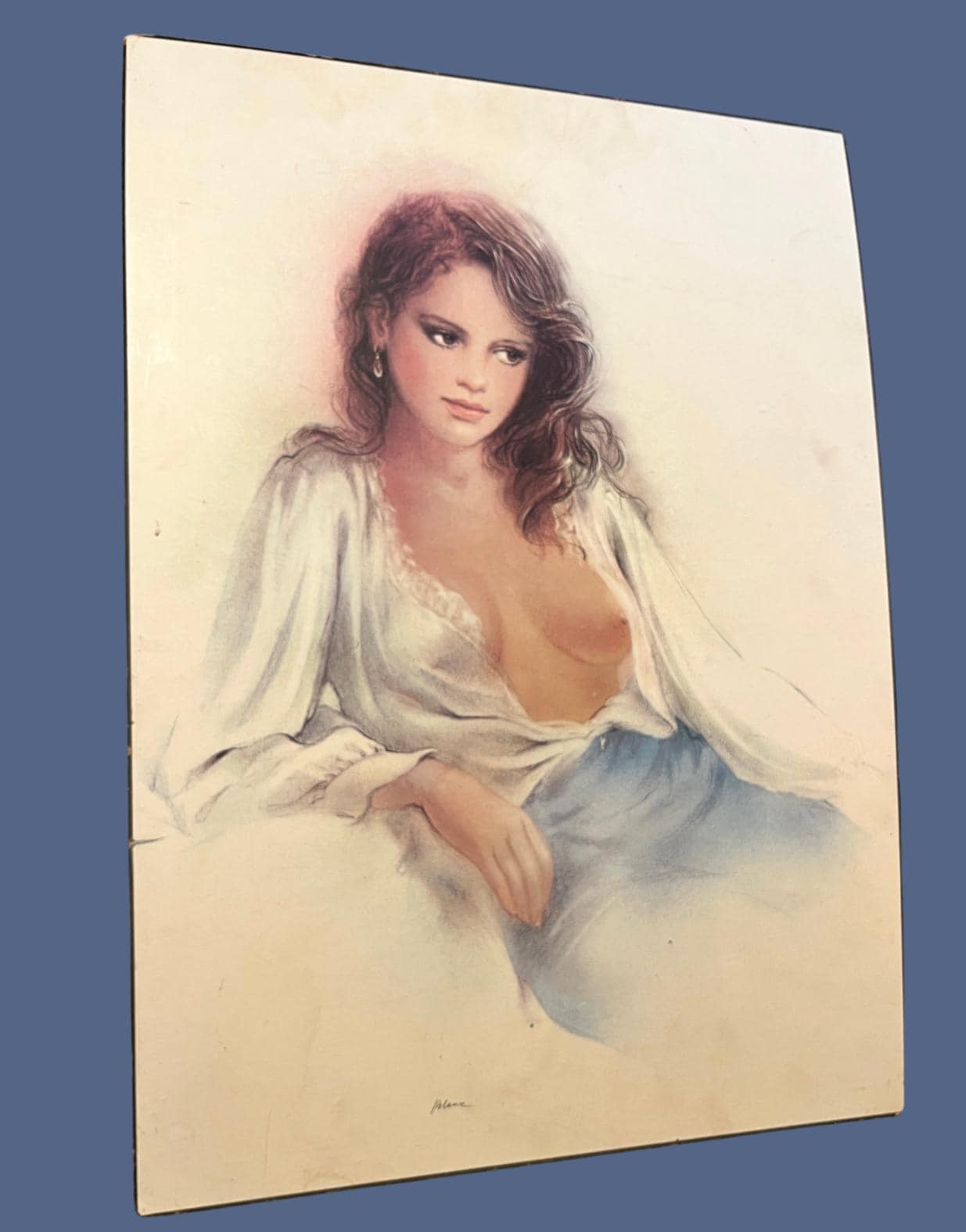 Vintage Nude Female Portrait Print On Board Erotic Wall Art Large 70cm Retro Figurative Art