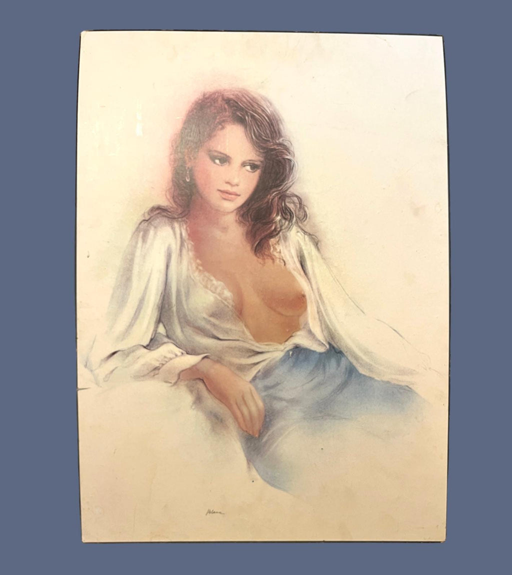 Vintage Nude Female Portrait Print On Board Erotic Wall Art Large 70cm Retro Figurative Art