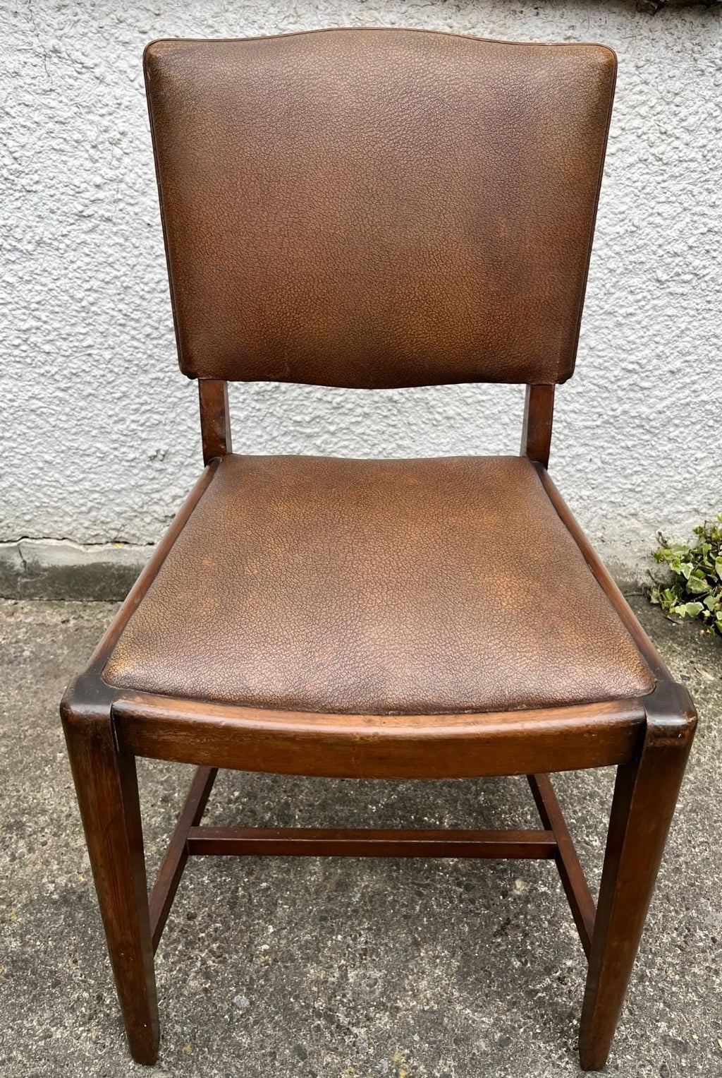 Pair of Vintage Oak Dining Chairs Pair Camel Vinyl Upholstered