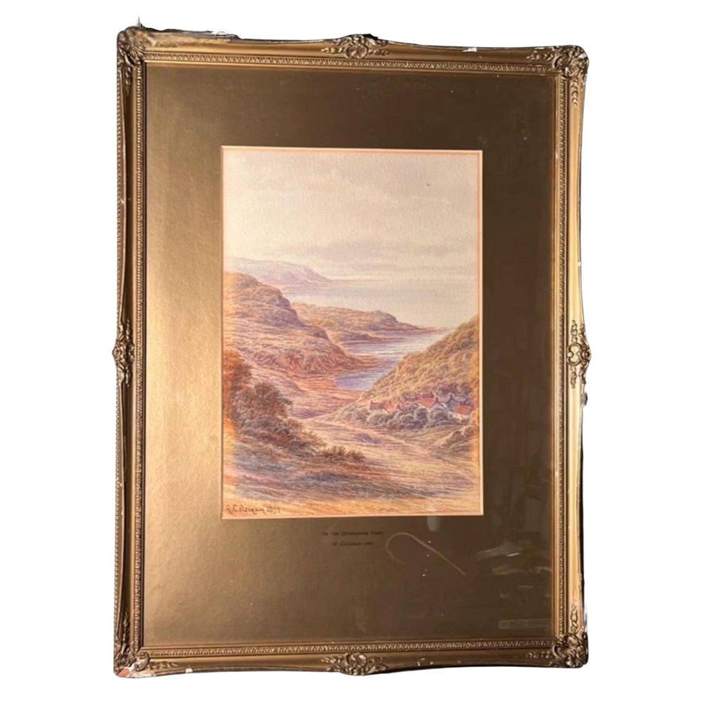 Antique Pair Framed Prints A Coleman 1893 Loch Long Devonshire Coast 56cm English Art