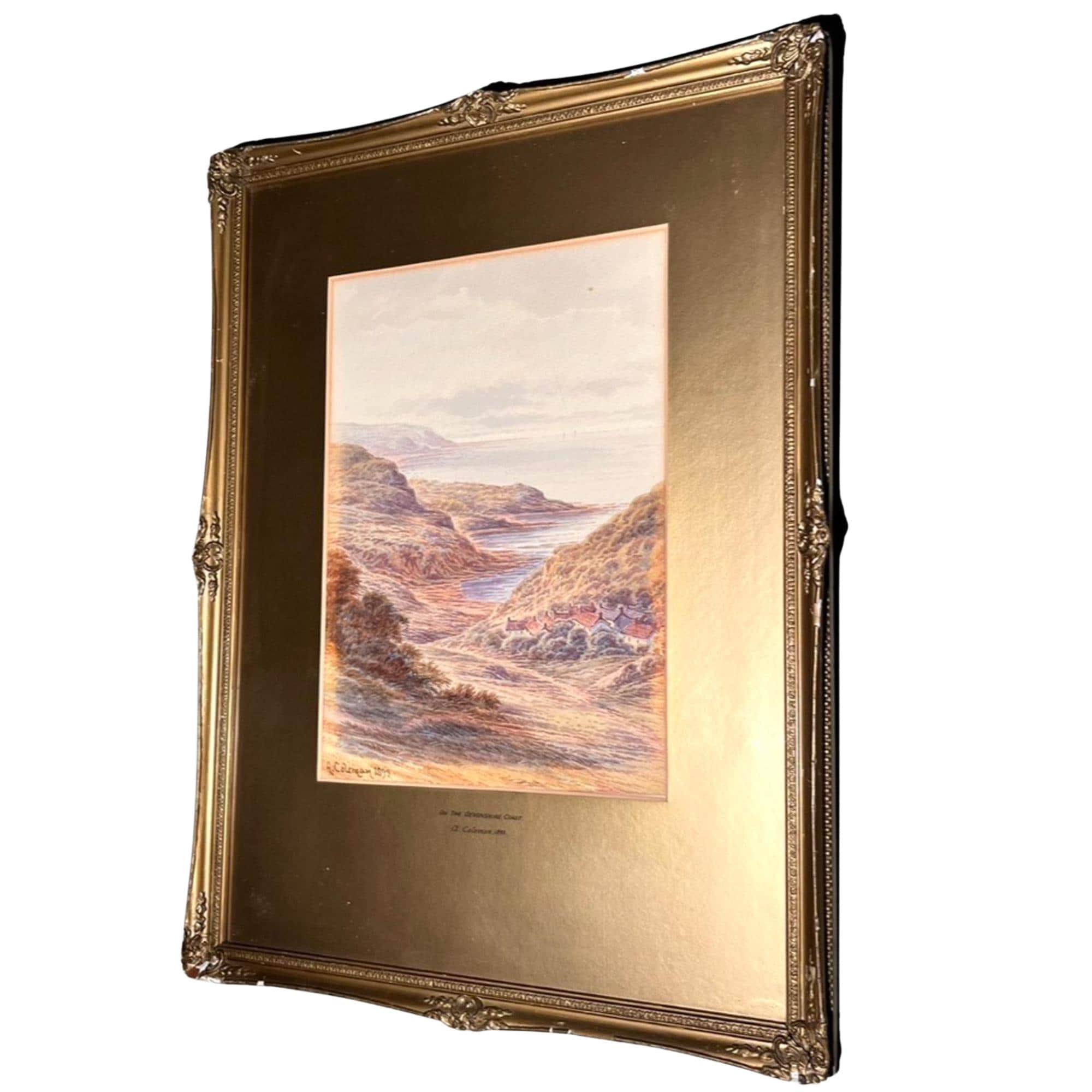 Antique Pair Framed Prints A Coleman 1893 Loch Long Devonshire Coast 56cm English Art