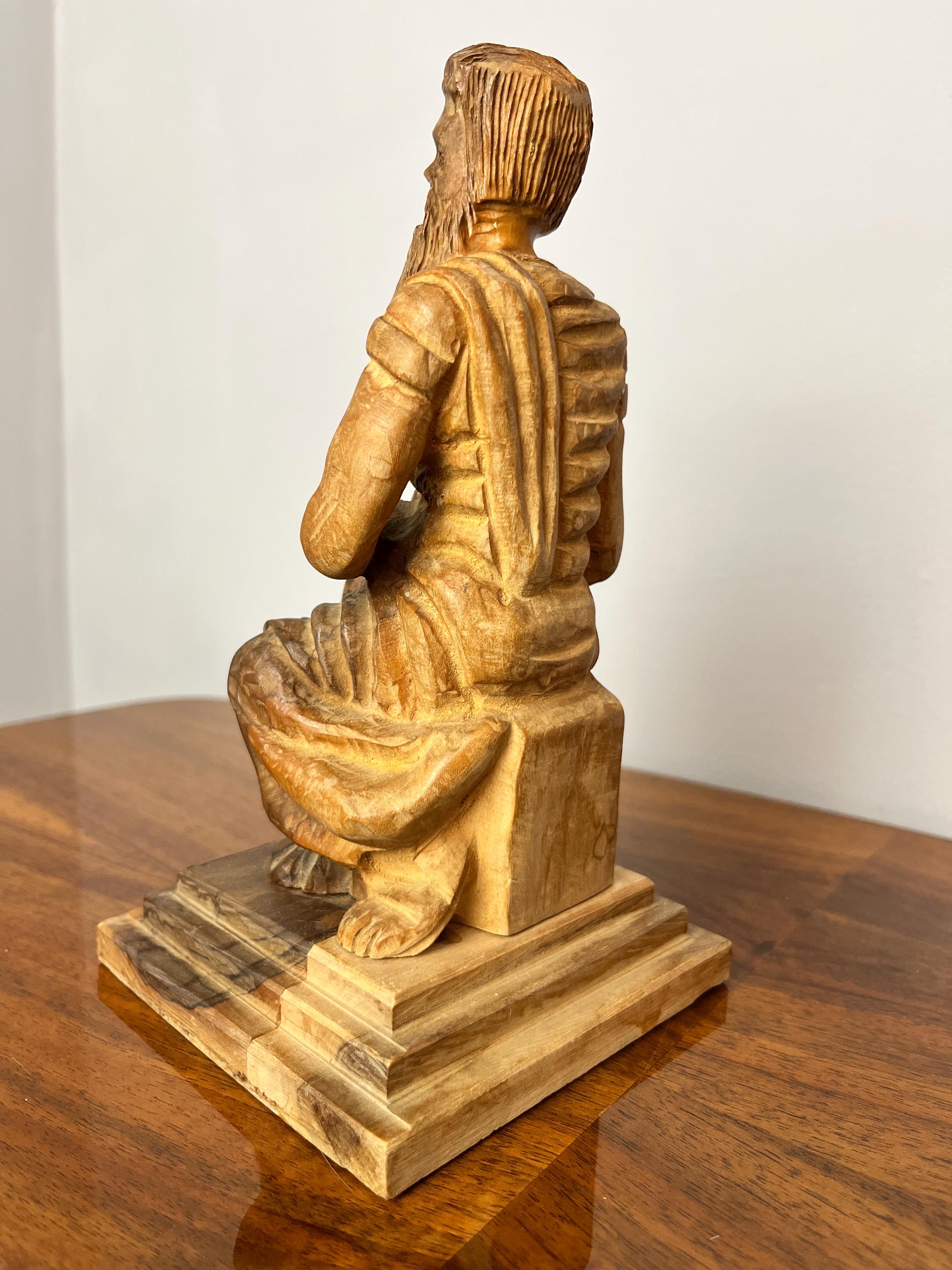 Vintage Olive Wood Moses Sculpture Figure – Hand Carved Religious Statue