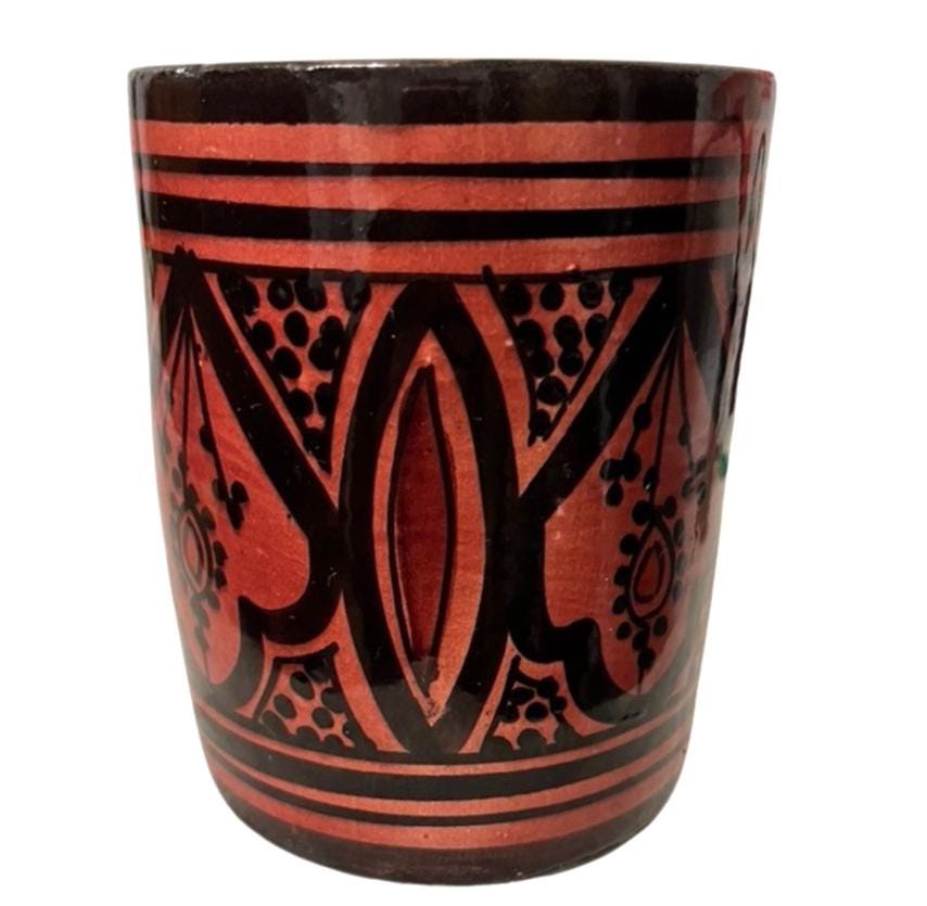 Safi Studio Pottery Vase Moroccan Folk Art Signed by Artist Red & Black 12cm