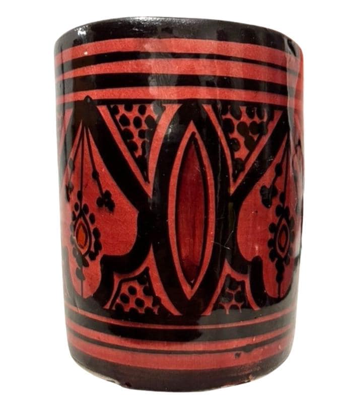 Safi Studio Pottery Vase Moroccan Folk Art Signed by Artist Red & Black 12cm