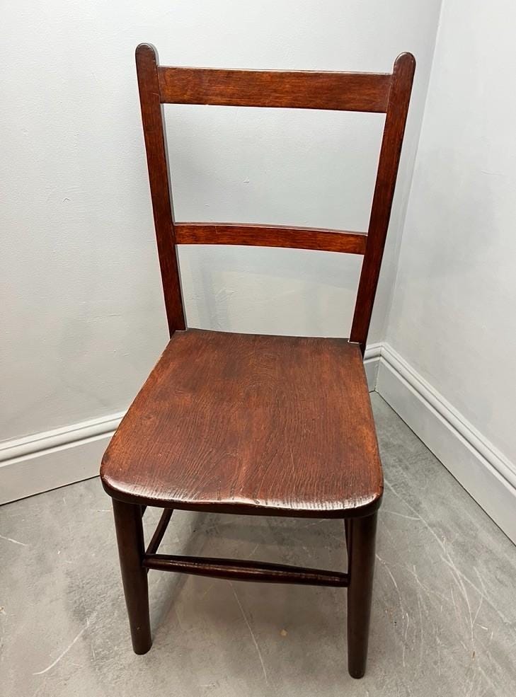 Vintage Solid Wood Ladder Back Dining Chair – Rustic Farmhouse Kitchen Seating