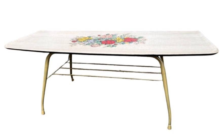 Vintage 1950s Formica Coffee Table Atomic Floral Top Hairpin Legs Retro