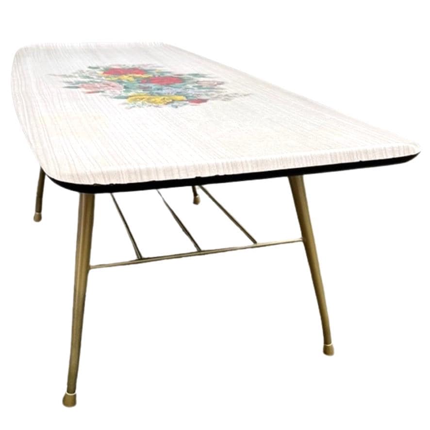 Vintage 1950s Formica Coffee Table Atomic Floral Top Hairpin Legs Retro