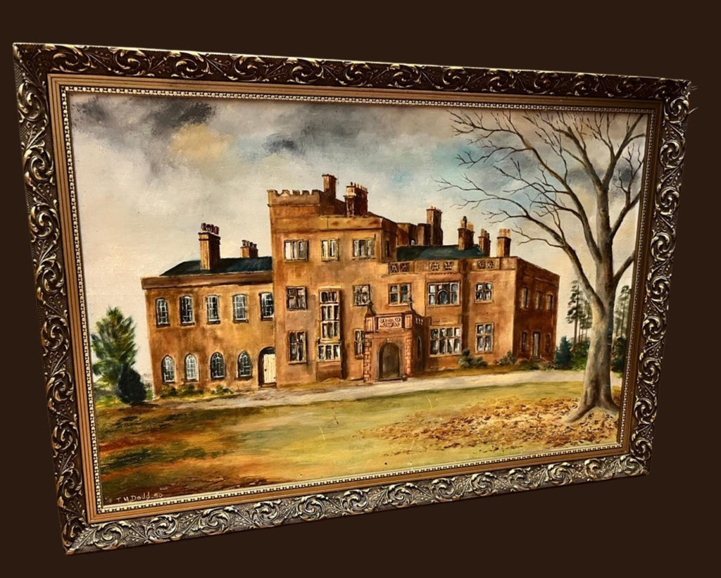 Large Original Oil Painting English Manor House Country Estate Framed Signed 1980