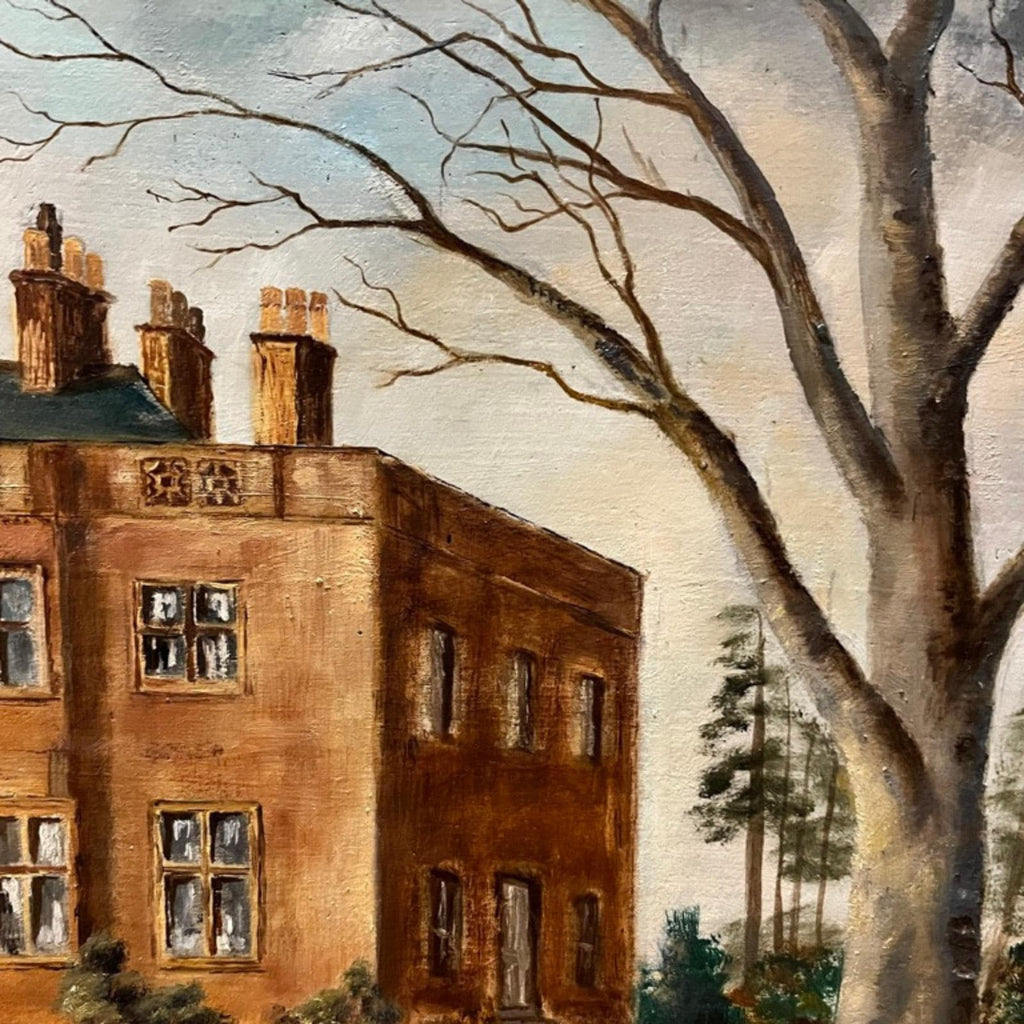 Large Original Oil Painting English Manor House Country Estate Framed Signed 1980