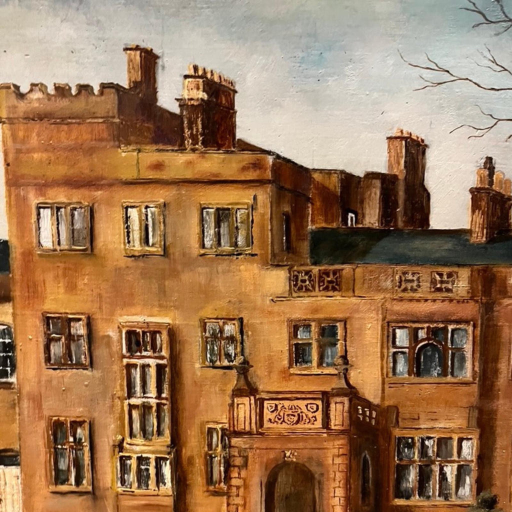 Large Original Oil Painting English Manor House Country Estate Framed Signed 1980