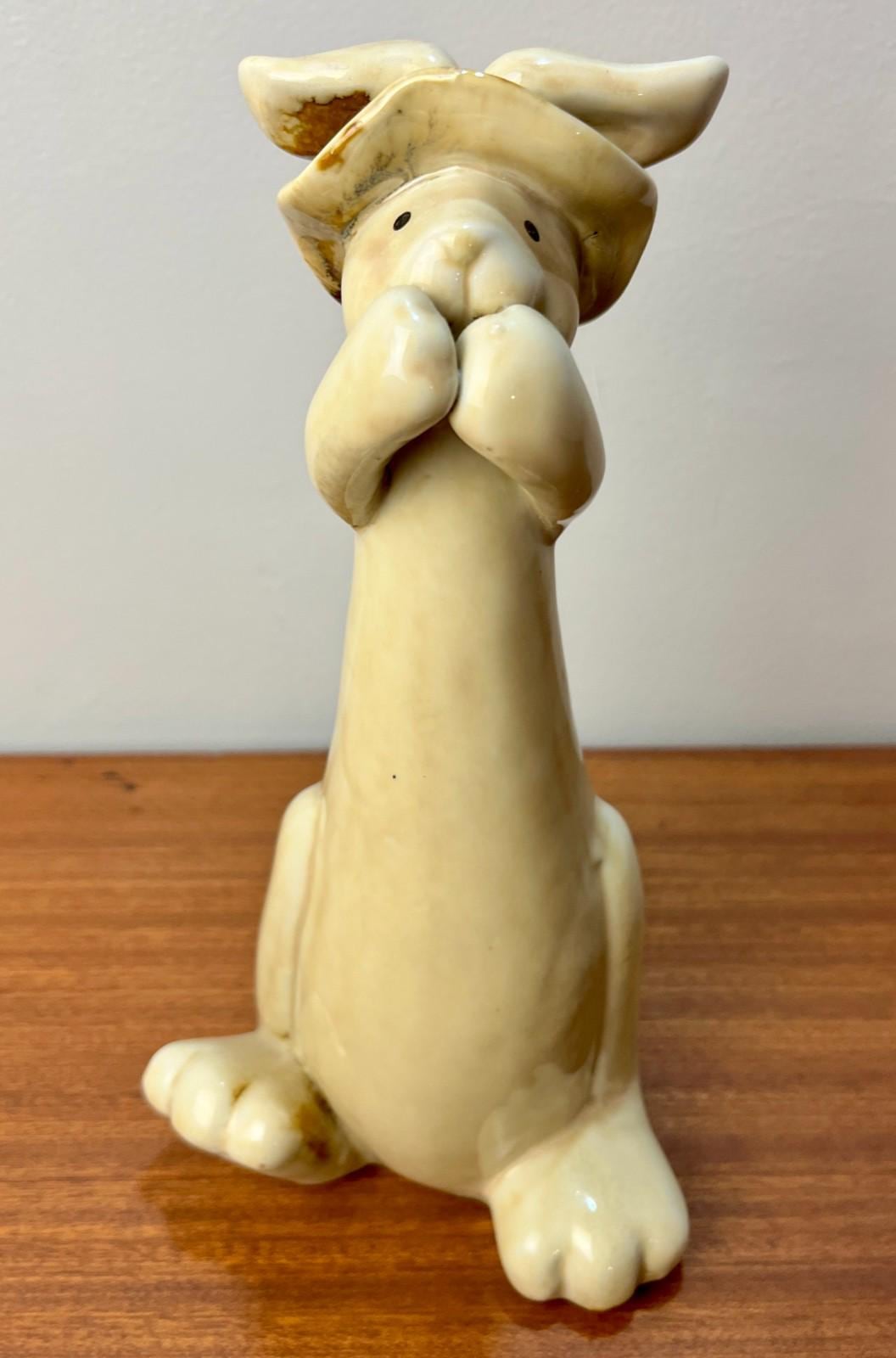 Pottery Rabbit Figurine by Kangaroo Pottery. Ceramic Bunny in Hat