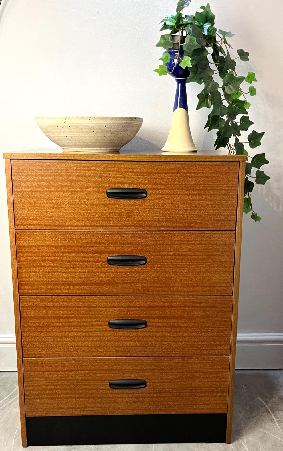 Vintage 4 Drawer Chest of Drawers by Homeworthy Mid Century Teak Effect 88cm
