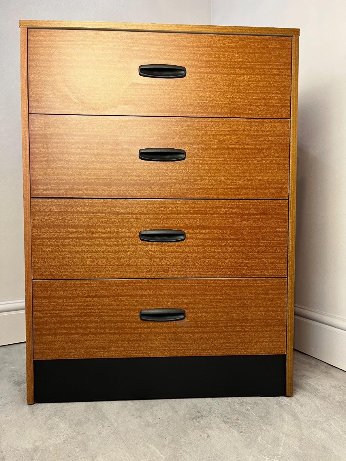 Vintage 4 Drawer Chest of Drawers by Homeworthy Mid Century Teak Effect 88cm
