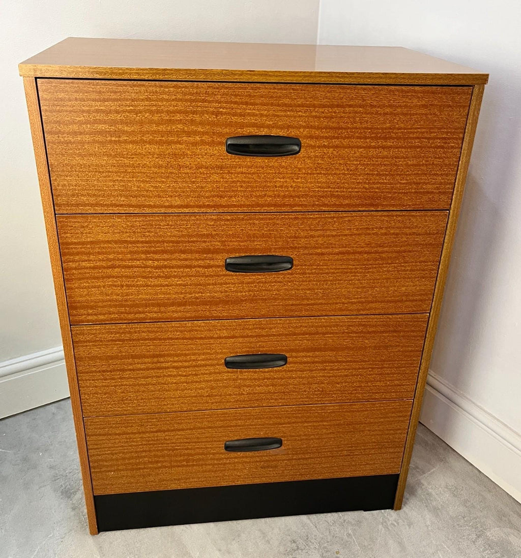 Vintage 4 Drawer Chest of Drawers by Homeworthy Mid Century Teak Effect 88cm