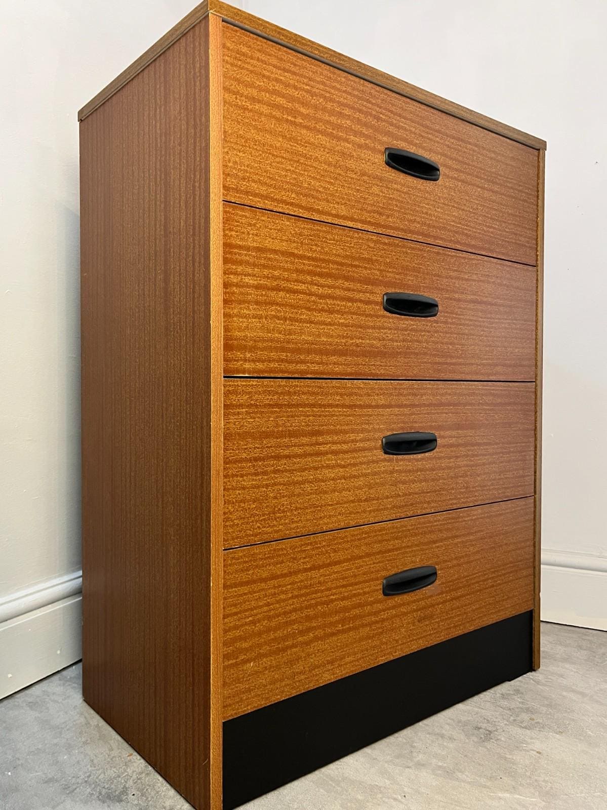 Vintage 4 Drawer Chest of Drawers by Homeworthy Mid Century Teak Effect 88cm