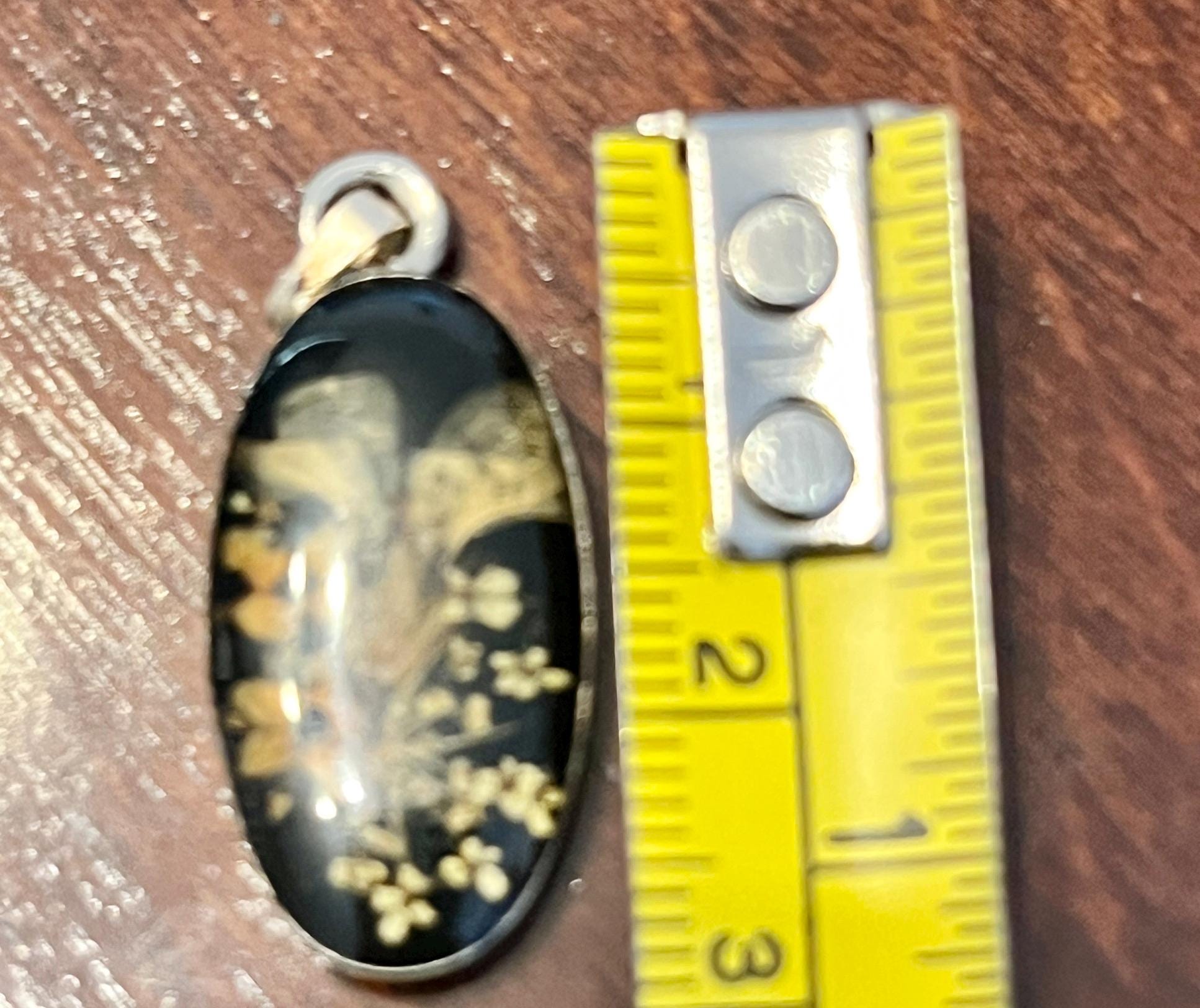 Real Dried Flower Resin Pendant Necklace Charm, Botanical Floral Jewellery, Oval Black Background Pendant