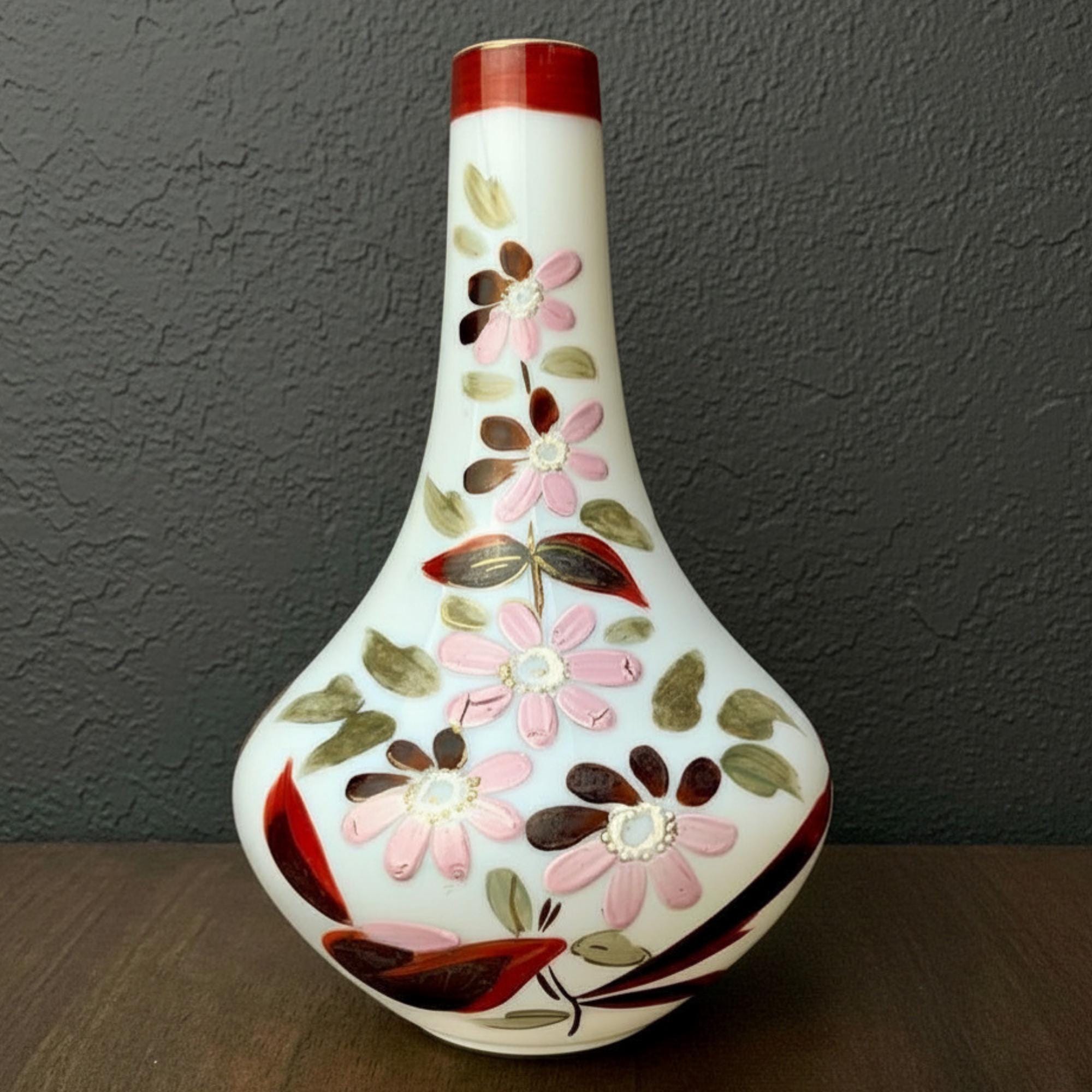 Victorian Hand Painted Floral Milk Glass Bud Vase – Opaque Cottagecore Decor