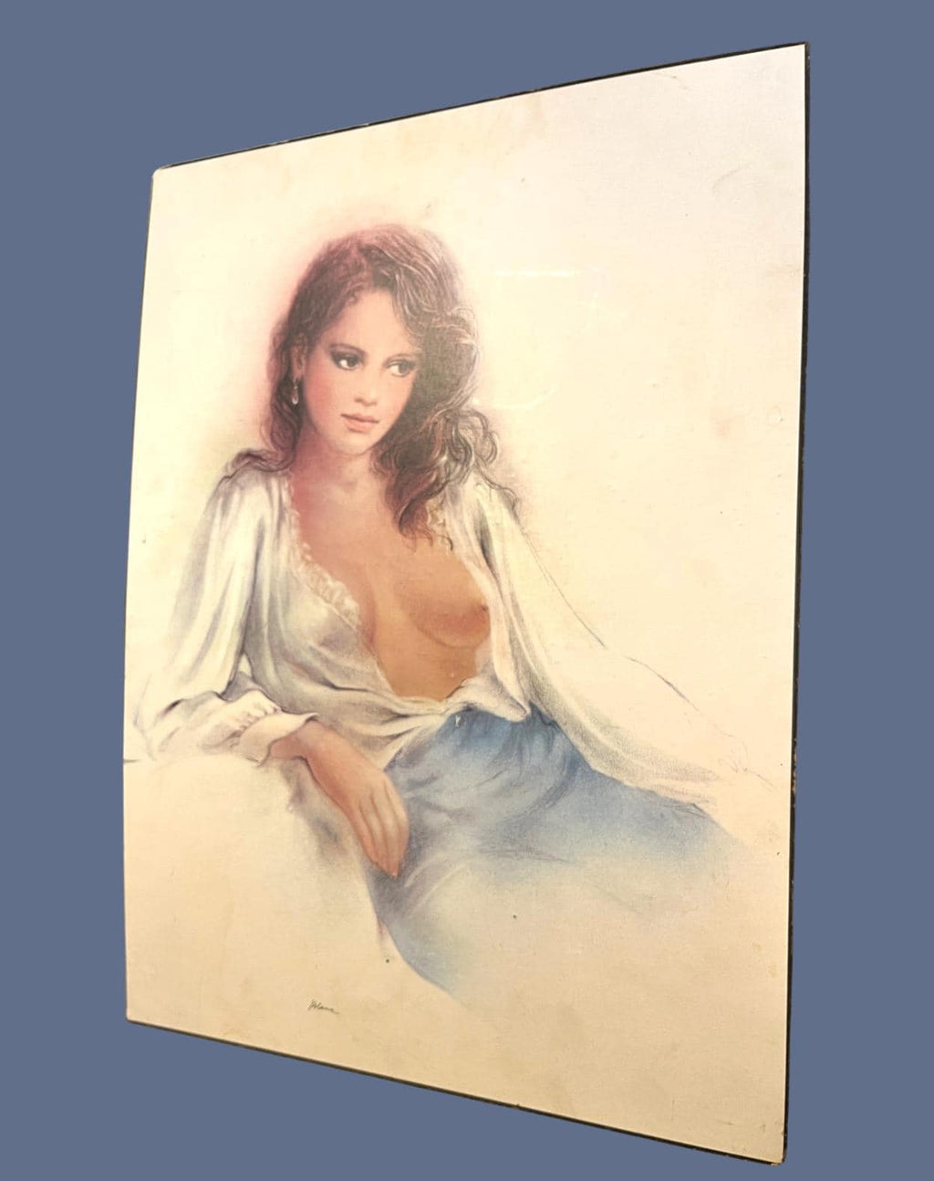 Vintage Nude Female Portrait Print On Board Erotic Wall Art Large 70cm Retro Figurative Art