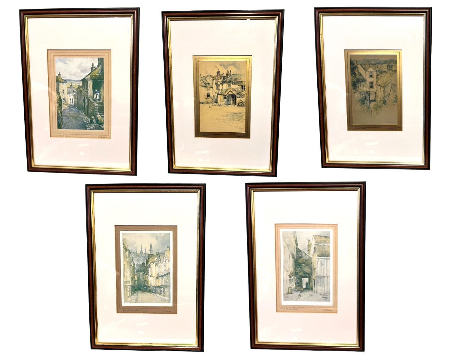 Set of 5 Framed Vintage Prints by F. Robson Barnet Signed by Artist