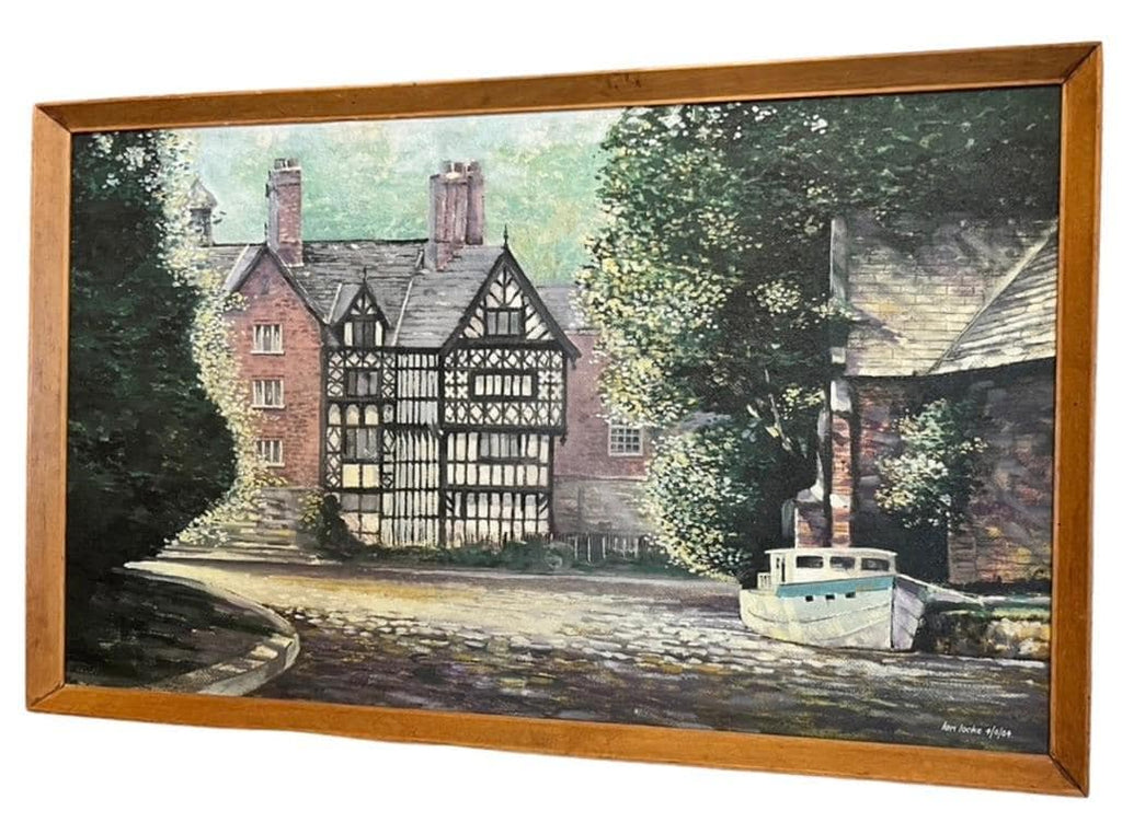 Ian Locke Original Oil Painting Tudor House Riverside Scene Signed Dated 1964
