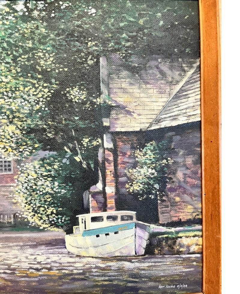 Ian Locke Original Oil Painting Tudor House Riverside Scene Signed Dated 1964