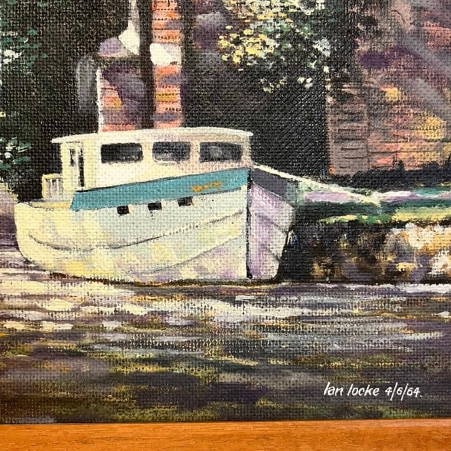 Ian Locke Original Oil Painting Tudor House Riverside Scene Signed Dated 1964