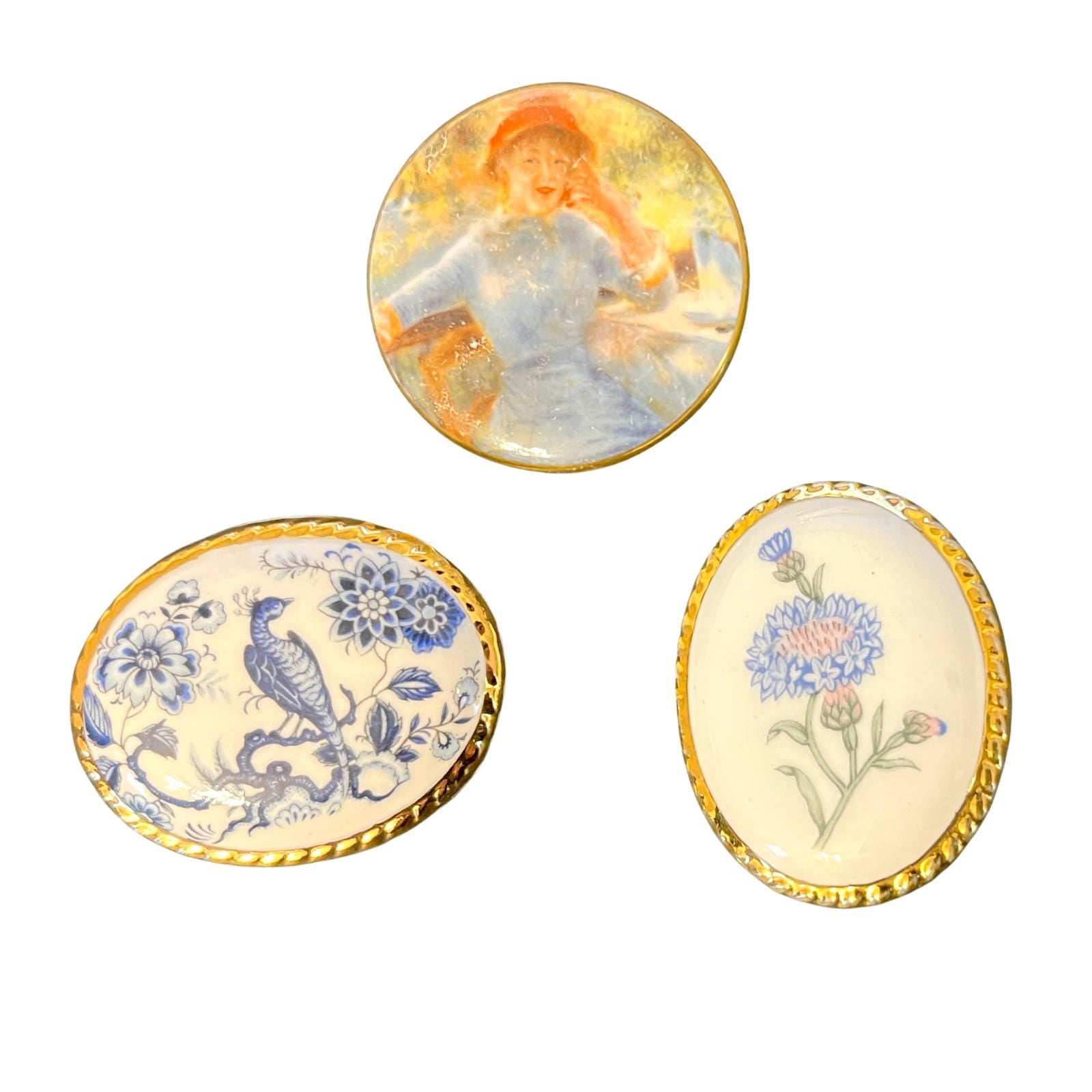 Vintage English Porcelain Brooch Collection Aynsley & Staffordshire 5cmx4cm VGC