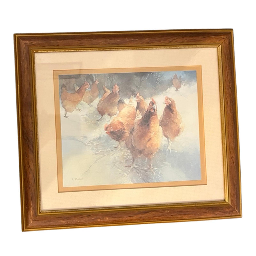 Vintage Adelene Fletcher Hen Party Framed Print Chicken Farmhouse Wall Art 30x34