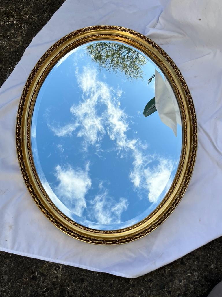 Vintage Morris Mirrors Oval Wall Mirror Gold Gilt Frame Bevelled Glass Mirror