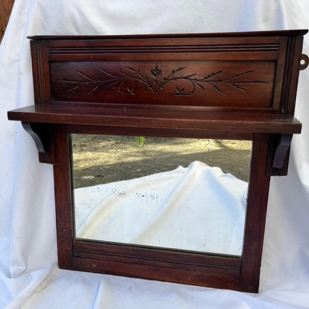 Antique Mahogany Wall Mirror With Shelf Decorative Hall Mirror Carved Wood Frame
