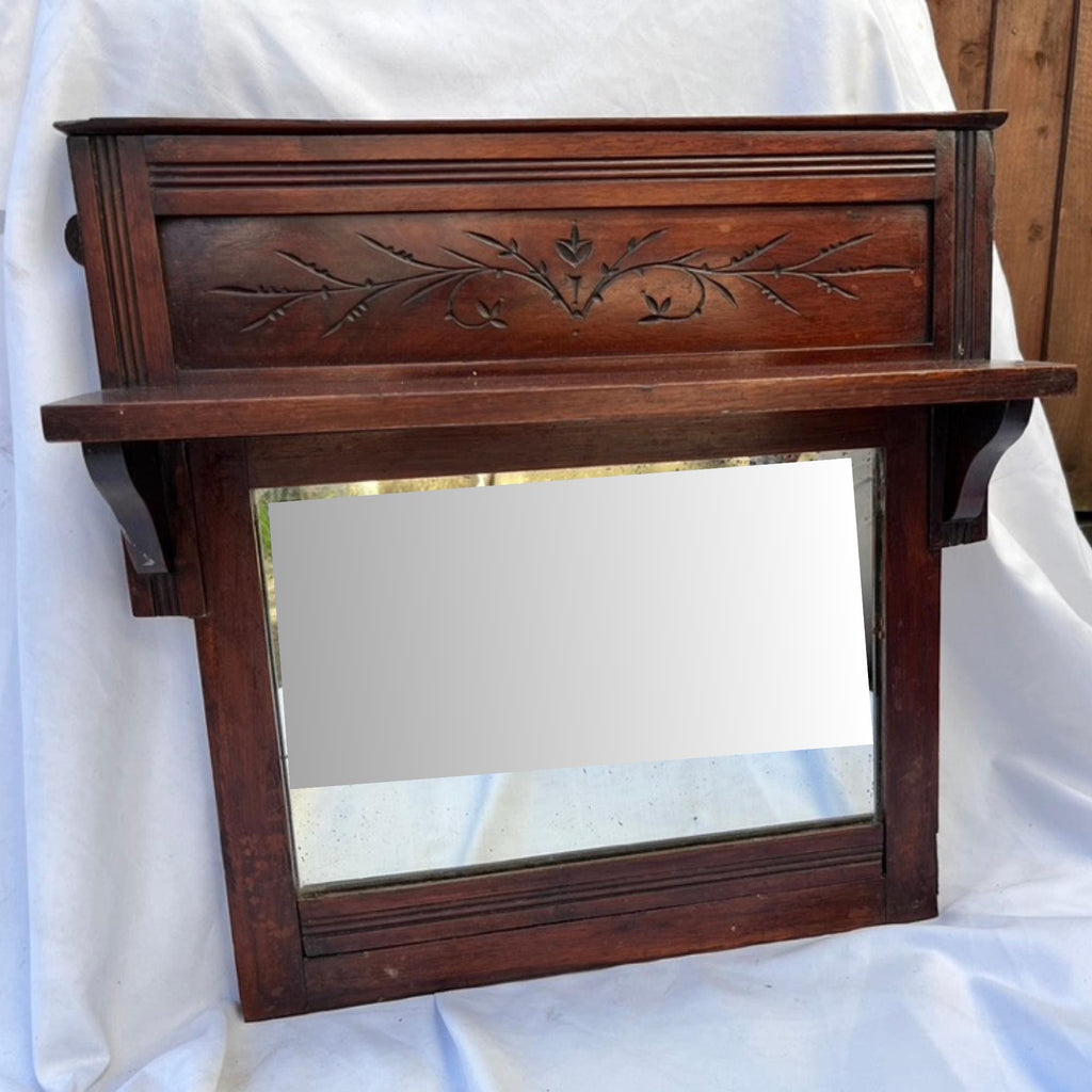 Antique Mahogany Wall Mirror With Shelf Decorative Hall Mirror Carved Wood Frame