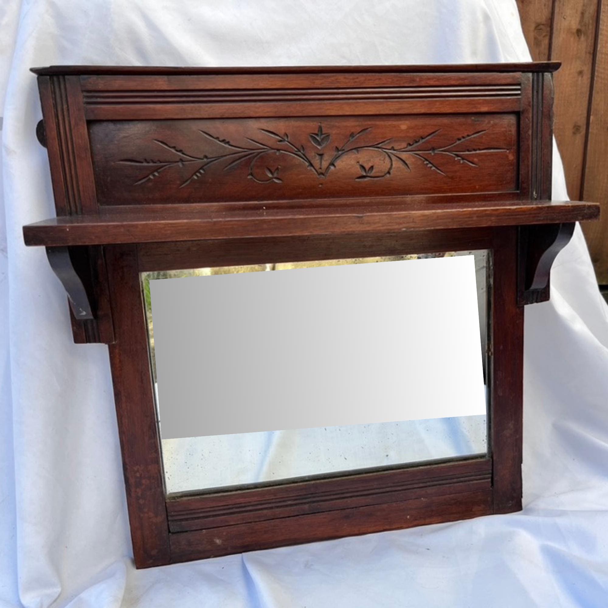 Antique Mahogany Wall Mirror With Shelf Decorative Hall Mirror Carved Wood Frame