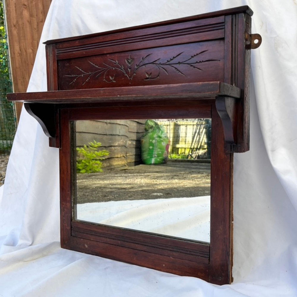 Antique Mahogany Wall Mirror With Shelf Decorative Hall Mirror Carved Wood Frame