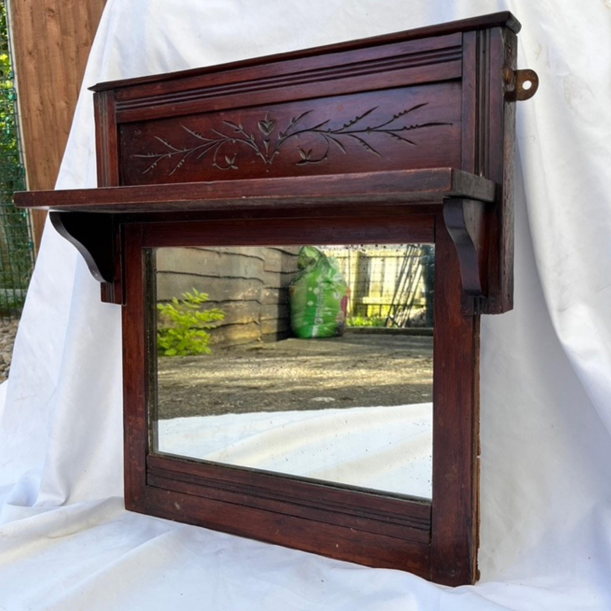 Antique Mahogany Wall Mirror With Shelf Decorative Hall Mirror Carved Wood Frame