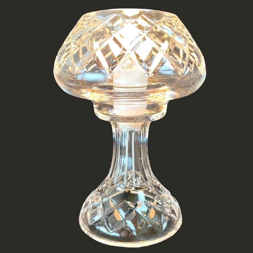 Vintage Heavy Cut Crystal Mushroom Table Lamp Diamond Cut Glass Hobstar 22cm