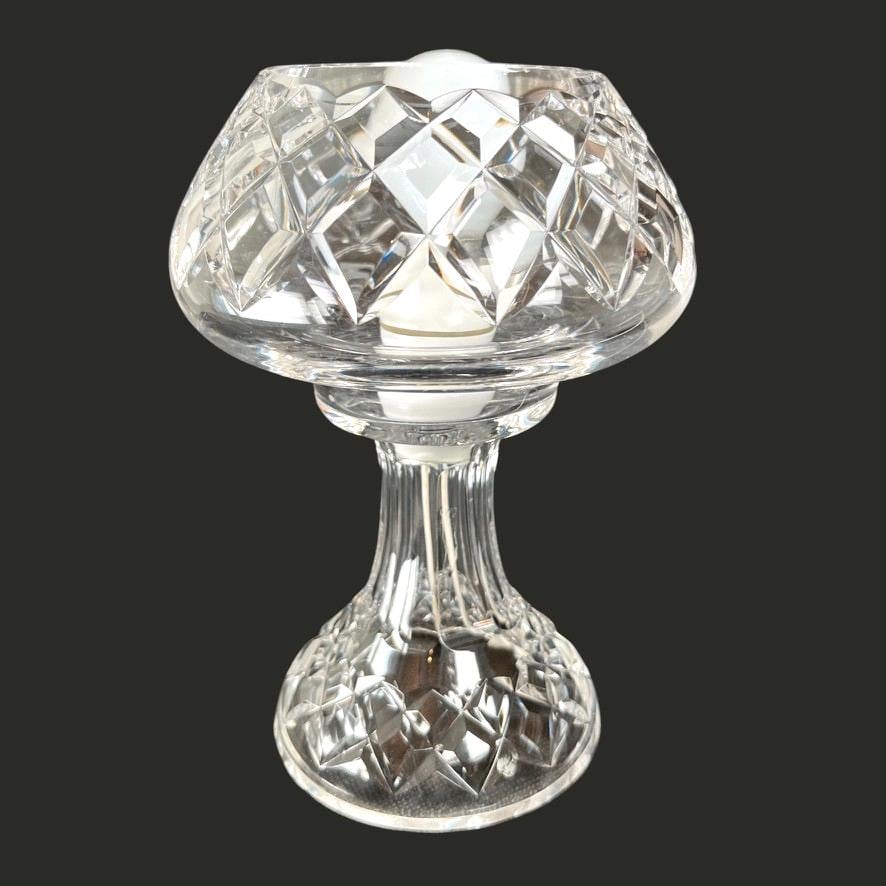 Vintage Heavy Cut Crystal Mushroom Table Lamp Diamond Cut Glass Hobstar 22cm
