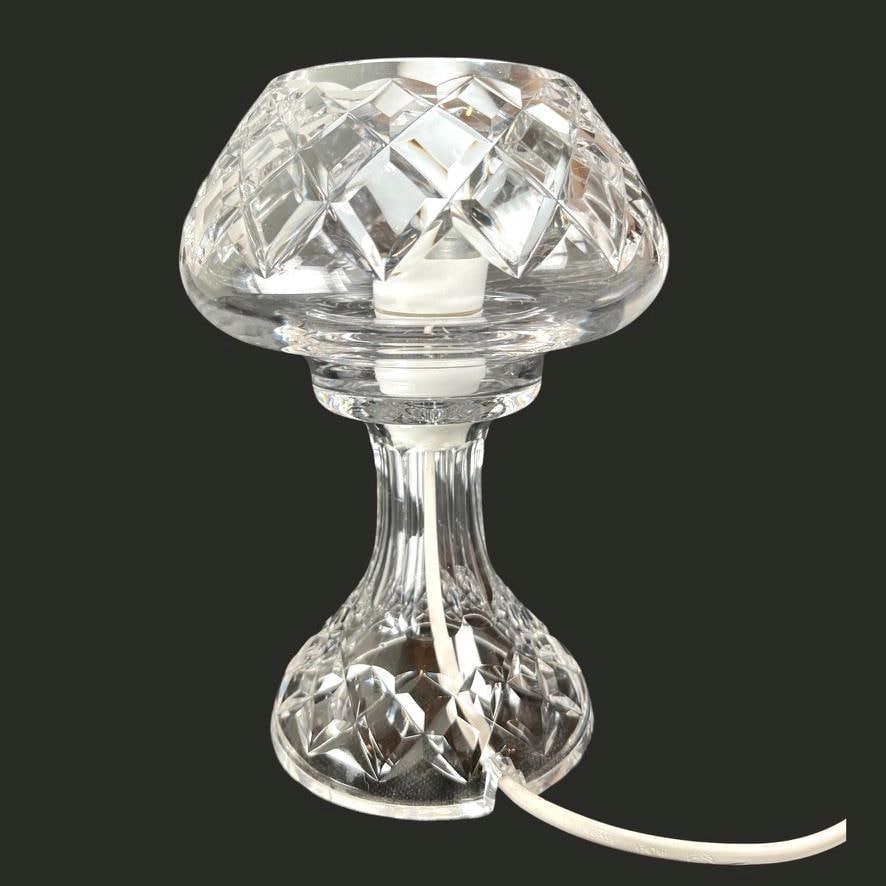 Vintage Heavy Cut Crystal Mushroom Table Lamp Diamond Cut Glass Hobstar 22cm