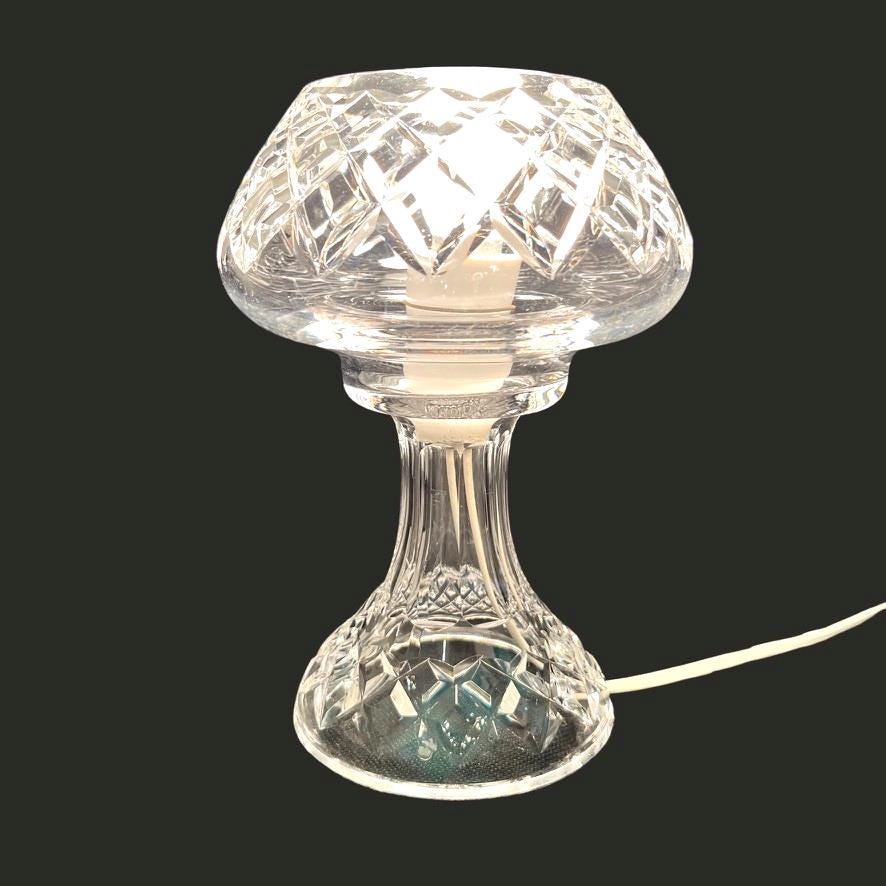 Vintage Heavy Cut Crystal Mushroom Table Lamp Diamond Cut Glass Hobstar 22cm