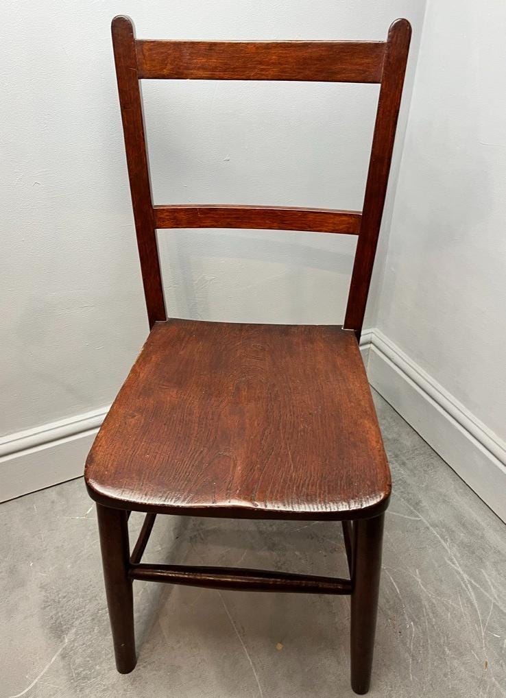 Vintage Solid Wood Ladder Back Dining Chair – Rustic Farmhouse Kitchen Seating