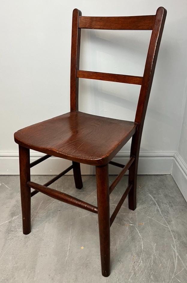 Vintage Solid Wood Ladder Back Dining Chair – Rustic Farmhouse Kitchen Seating