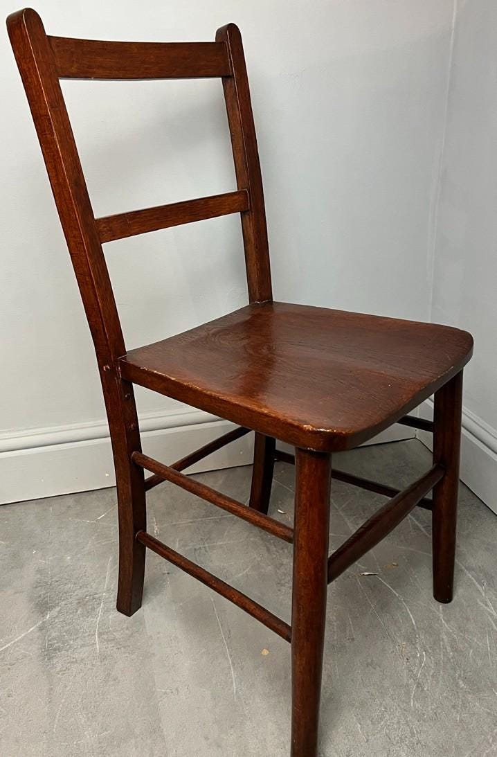 Vintage Solid Wood Ladder Back Dining Chair – Rustic Farmhouse Kitchen Seating